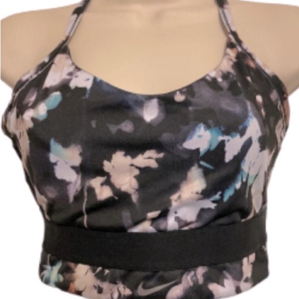 NIKE Indy Floral Dri Fit Black White Green Tan Sports Athletic Exercise Bra LRG